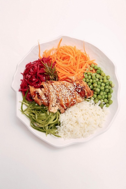 Zbliżenie na talerz z kolorowym posiłkiem